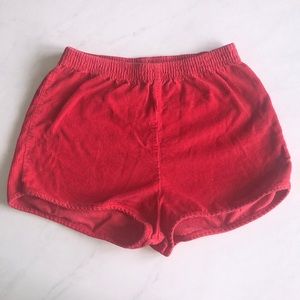 Red corduroy shorts